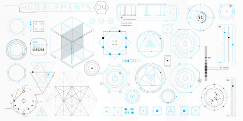 A set of HUD geometric elements for a futuristic interface.
