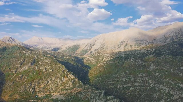 Beautiful mountain landscape of Turkey, the rocks, picturesque nature, mountain valley. Aerial view 4K.