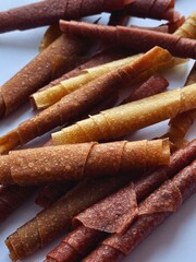 Organic fruit leather on white background