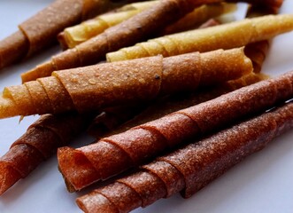 Organic fruit leather on white background