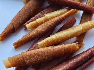 Organic fruit leather on white background