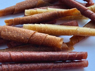 Organic fruit leather on white background