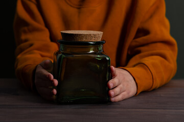 Glass green jar for storage and hand. Zero waste.   Low key