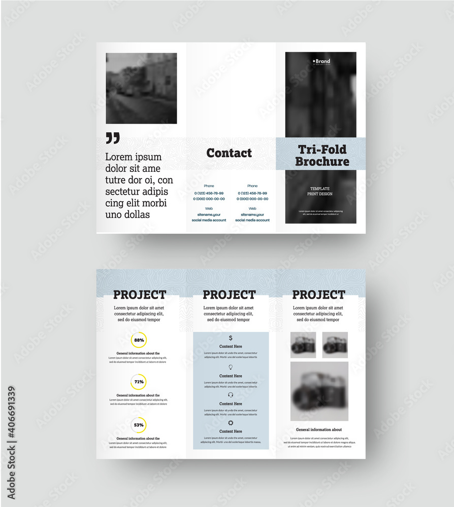 Aufkleber vector trifold template with geometric design on white background, with realistic shadows, for adver