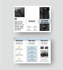 Fototapeta premium Vector trifold template with geometric design on white background, with realistic shadows, for advertising, business concept.