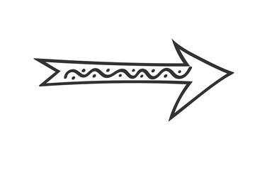 Hand drawn arrow in doodle style. Cute direction indicator. Isolated object on a white background.