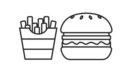 Vector Isolated Illustration of Burger and Fries. Black and White Burger and Fries Icon