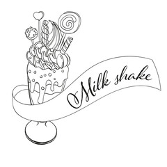 Vector sketch milkshake with sweets macarons ice cream