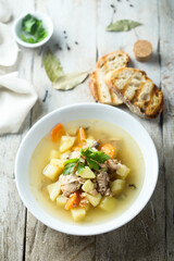 Traditional homemade fish soup with vegetables
