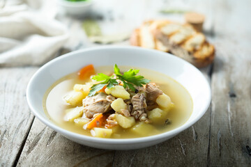 Traditional homemade fish soup with vegetables
