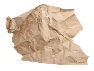 piece of crumpled brown paper isolated on white background