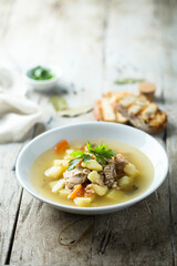 Traditional homemade fish soup with vegetables