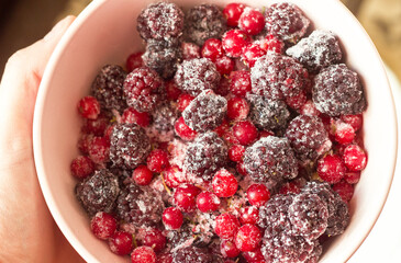 Frozen berries blackberries and red currants top view