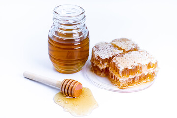 A set of honey jar on the white background