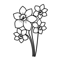 Daffodils Floral Hand Drawn. Vector Design Illustration Sign.