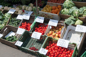 Vegetables and fruit stall at farmers market