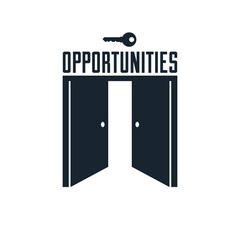 Half open door vector concept of new opportunities, step into future metaphor, start of new business or career, mysterious secret door allegory.
