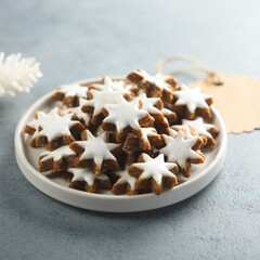 Traditional German star-shaped cookies with cinnamon
