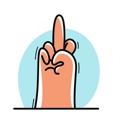 Cartoon hand showing middle finger aggressive abusive sign vector flat style illustration isolated on white, f you gesture.