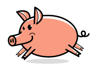 Funny cartoon pig vector illustration isolated on white.