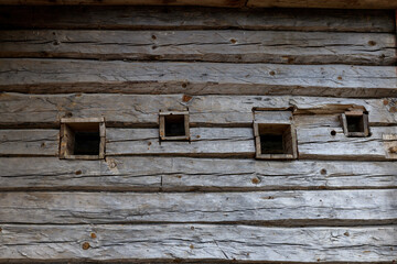 wall of a wooden hut from a log house