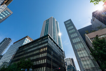 Obraz premium 日本の都心のオフィス街とタワーマンションの風景