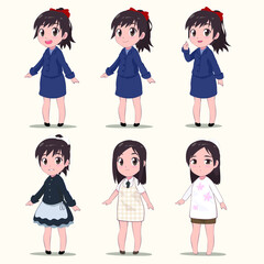 set of cartoon children girl