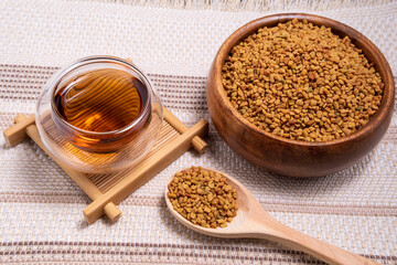 Fenugreek Seeds or MethiDana drink by speaking it in water overnight. close up