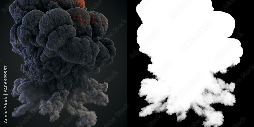 Aufkleber close up hot explosion with smoke. 3d rendering illustration with alpha channel