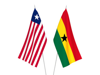 National fabric flags of Ghana and Liberia isolated on white background. 3d rendering illustration.