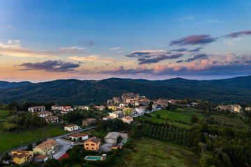 Fototapeta na wymiar Aerial view, mountain village, Torniella, Piloni, Province of Grosseto, Region of Siena, Tuscany, Italy