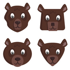 Set of cartoon bears. Different shapes of animal heads.