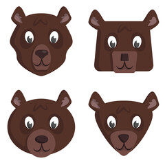 Set of cartoon bears. Different shapes of animal heads.