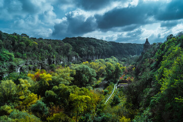 Fototapeta na wymiar Top view of the Smotrych River Canyon in Kamianets-Podilsky, Ukraine