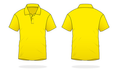 Blank yellow short sleeve polo shirt template vector.Front and back view.