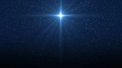Fototapete Sternenhimmel Christmas star of the Nativity of Bethlehem, Nativity of Jesus Christ. Background of the beautiful dark blue starry sky and bright star.  © assistant