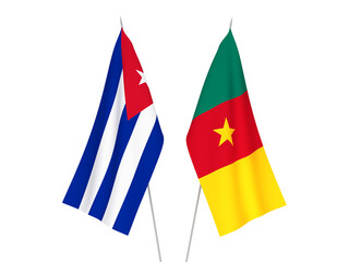 National fabric flags of Cuba and Cameroon isolated on white background. 3d rendering illustration.