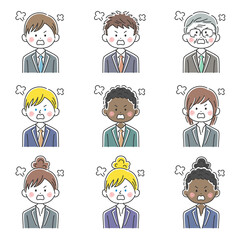 いろんな人種の怒っているビジネスマンのイラストセット