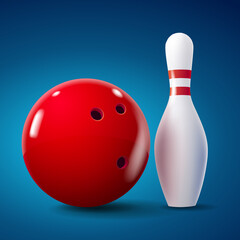 Realistic bowling ball and pin