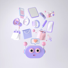 3d rendering of robot and Online shopping.
