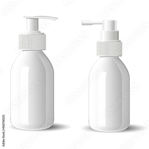 Download Pump Bottle Mockup Cosmetic Spray Glass Bottle Blank Glossy Container For Beauty Serum With Pump Dispenser On White Background Foundation Cream Packaging Mockup Set Woman Skin Care Wall Mural Sergej Bajbak