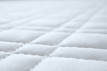 White cloth background, Detailed of mattress texture, Top view of, Topper fabric bed sheet.