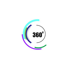360 degrees icon isolated on white background. 360 degrees logotype design concept with colorful lines. Angle 360 rotate icon