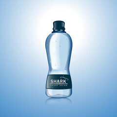 3D plastic water bottle isolated on blue background. Water mockup for drink product, design template and marketing. Useful for magazine and advertisement. Water bottle vector