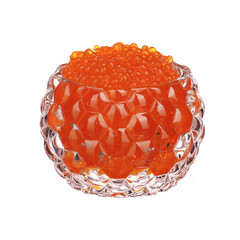 red caviar in a crystal caviar bowl on a white isolated background