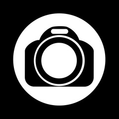 Black and white camera icon. Graphic element for design. Vector isolated illustration.