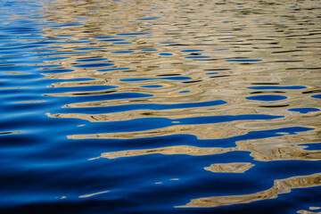 Ripples close-up on the water of a mountain lake in the evening