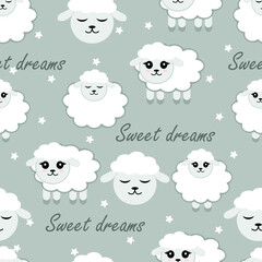 flat vector pattern of Little lamb with clouds. cute pattern with air bras for children's party, textiles and cards