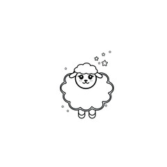 vector with young lamb. lamb with a black outline. flat illustration of a lamb. curly and fluffy lamb