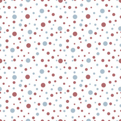 Cute simple seamless pattern with small pink and blue dots.Polkadot background on white backdrop.